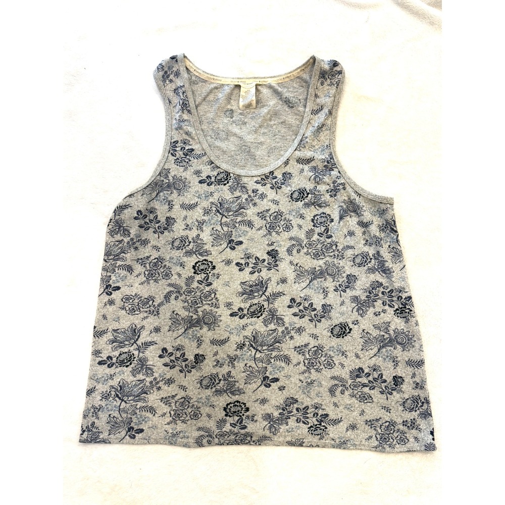 Lucky Brand Womens XL Gray Navy Blue Floral Tank Top Scoop Neck Sleeveless XL/EG